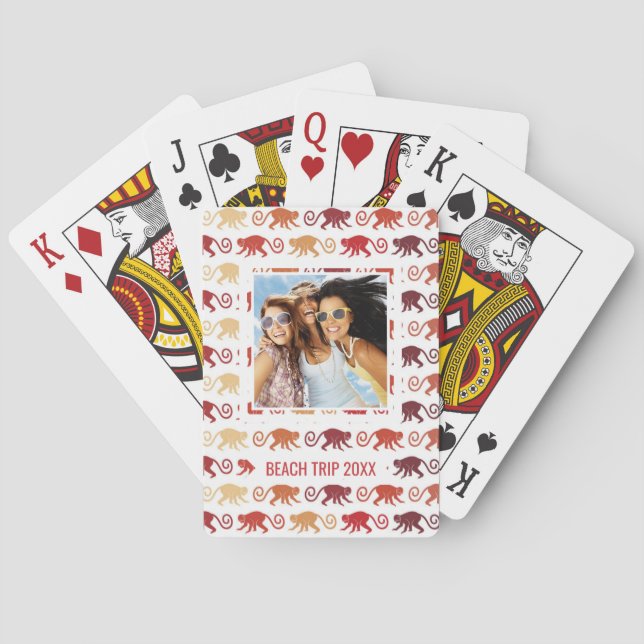 Add Your Name | Red Monkeys Pattern Playing Cards (Back)