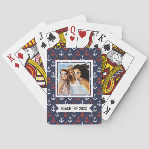 Add Your Name   Red White And Blue Navy Pattern Playing Cards