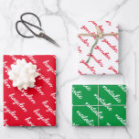 Add-Your-Name Red White and Green Christmas  Wrapping Paper Sheet<br><div class="desc">This gift wrap has three different color options:.Red background with a repeating name in white, white background with a repeating name in red, and a green background with a repeating name in white. You can personalize with three different names so each person has their own color to identify their gifts....</div>