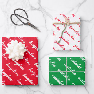 Add-Your-Name Red White and Green Christmas Wrapping Paper Sheet