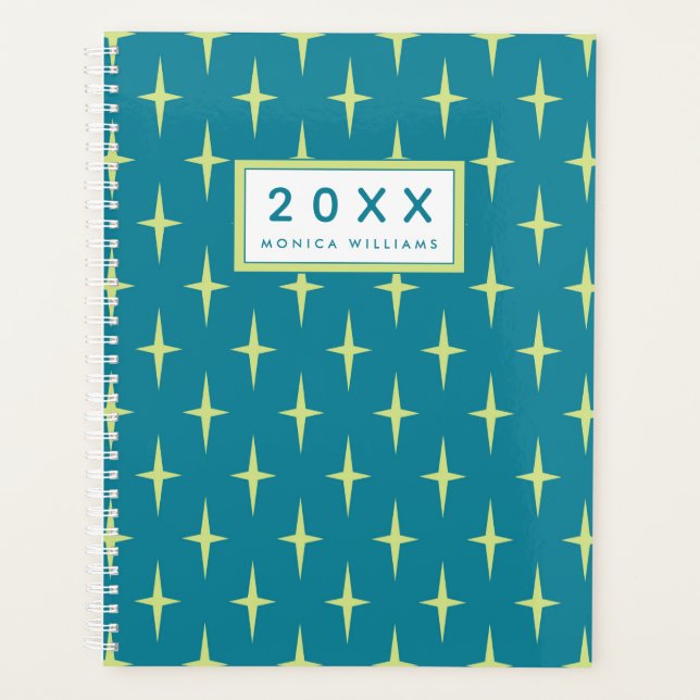 Add Your Name | Retro Atomic Age Star Pattern Planner (Front)