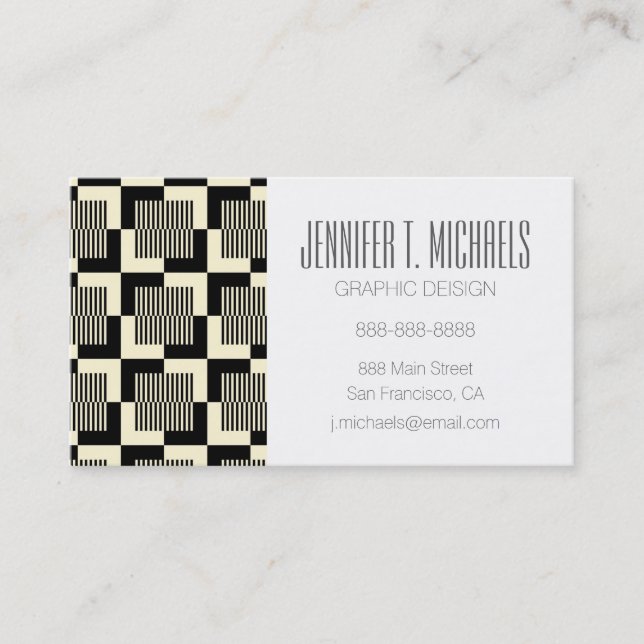 Add Your Name | Retro Black & Tan Pattern Business Card (Front)