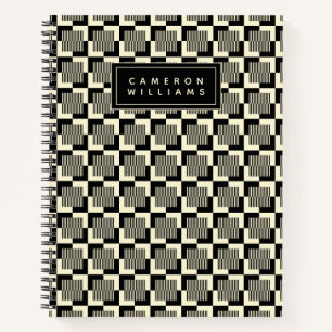 Add Your Name Retro Black & Tan Pattern Notebook