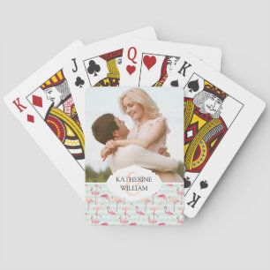 Add Your Name Retro Flamingos On Mint Stripes Playing Cards
