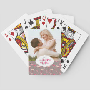 Add Your Name Retro Flamingos Playing Cards