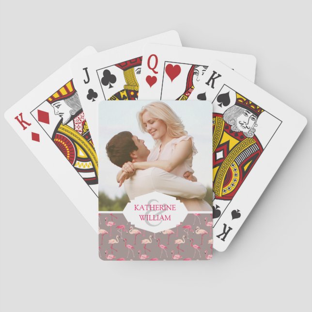 Add Your Name | Retro Flamingos Playing Cards (Back)