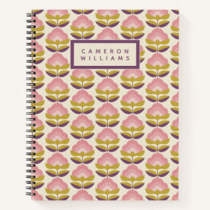 Add Your Name   Retro Pink & Purple Floral Pattern Notebook