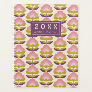 Add Your Name Retro Pink & Purple Floral Pattern Planner