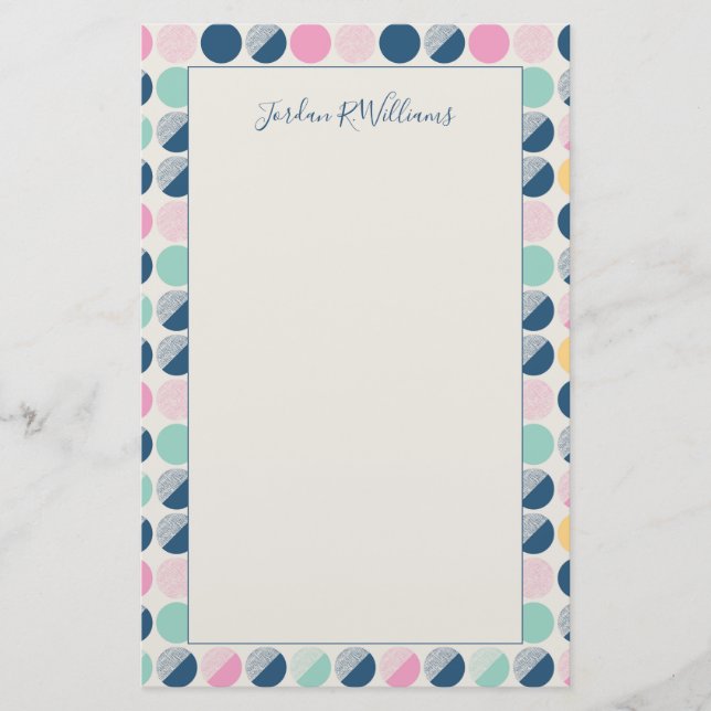 Add Your Name | Retro Semi-Circle Pattern Stationery (Front)