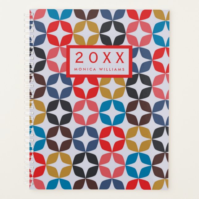 Add Your Name | Retro Vintage Star Pattern Planner (Front)