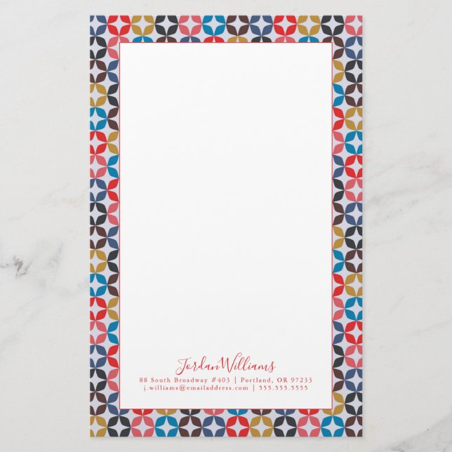 Add Your Name | Retro Vintage Star Pattern Stationery (Front)
