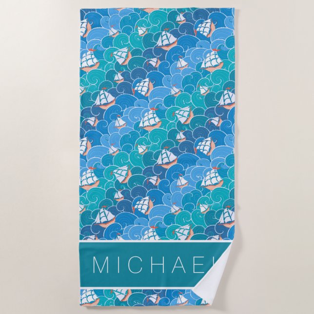 Add Your Name | Rocky Sea Pattern Beach Towel (Front)