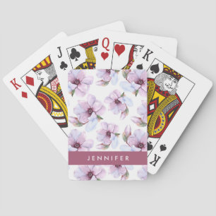 Add Your Name   Romantic Floral Pattern Playing Cards