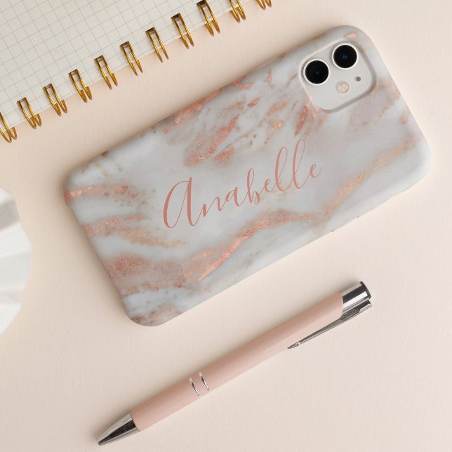 Add your name rose gold marble chic script iPhone 15 case (Creator Uploaded)