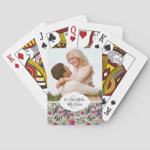 Add Your Name   Roses On Animal Pattern Playing Cards
