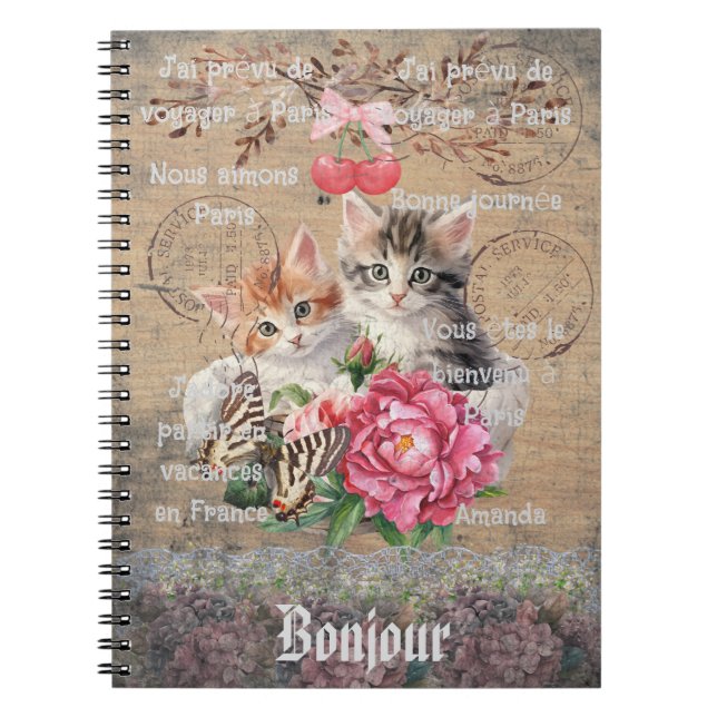 Add your name rustic grunge artwork French words Notebook (Front)