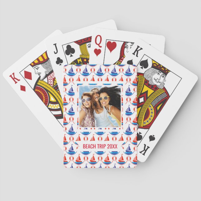 Add Your Name | Sail Boat Pattern Playing Cards (Back)