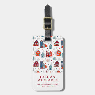 Add Your Name   Scandinavian House Folk Art Luggage Tag