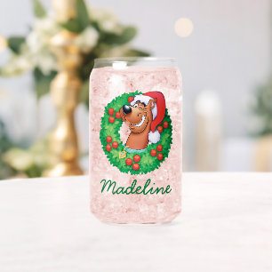Add Your Name   Scooby in Wreath Can Glass