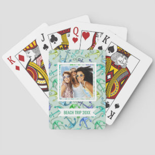 Add Your Name Sea Anchors And Rope Pattern Playing Cards