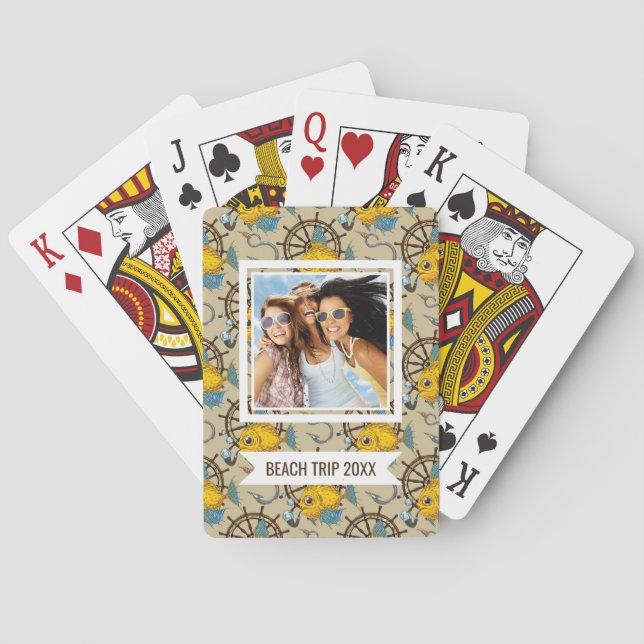Add Your Name | Sea Captain Fish Pattern Playing Cards (Back)