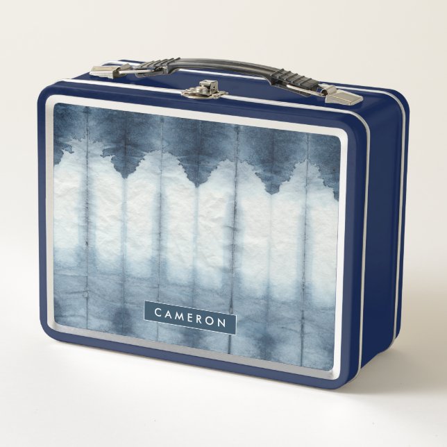 Add Your Name | Shibori Indigio Print Metal Lunch Box (Front)