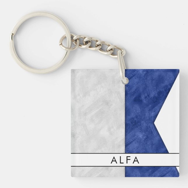 Add Your Name Signal Flag A Alfa / Alpha Nautical Key Ring (Front)
