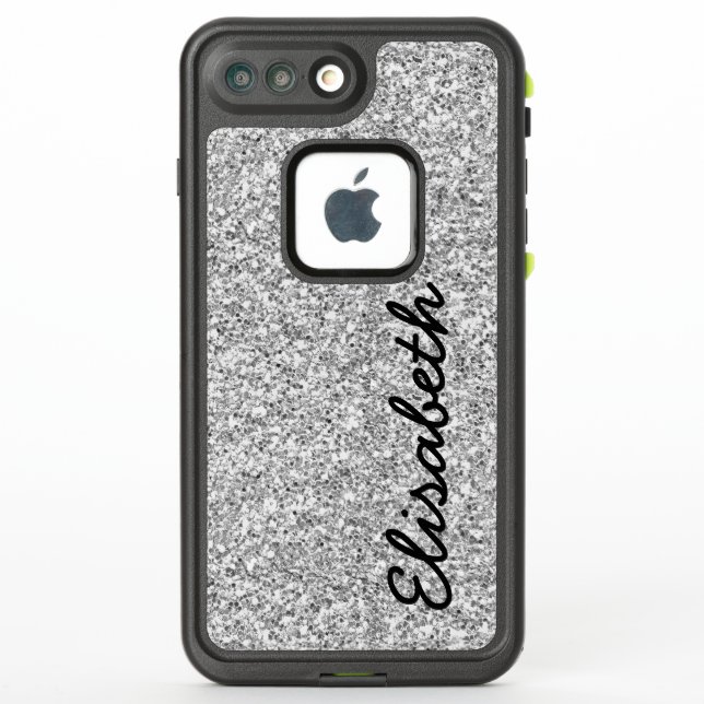 Add your name Silver  glitter printed personalised LifeProof iPhone Case (Back)
