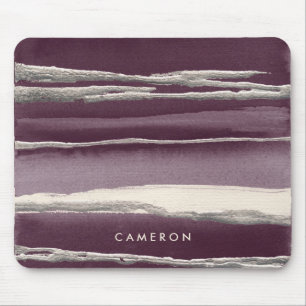 Add Your Name Silver Rose Purple Abstract Print Mouse Pad