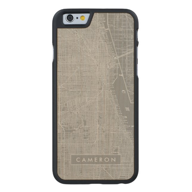 Add Your Name | Sketch of Chicago City Map Carved Wood iPhone Case (Back)