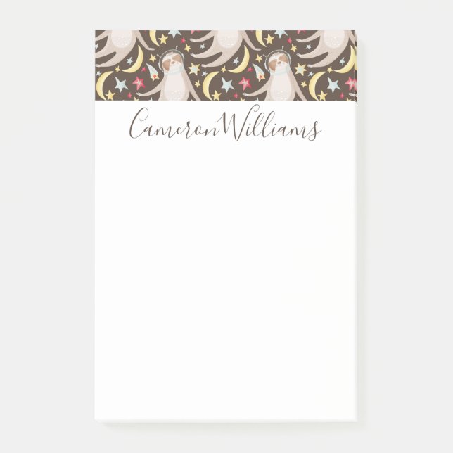 Add Your Name | Sloth Astronaut Pattern Post-it Notes (Front)