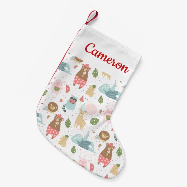 Add Your Name | Sloth & Friends Pattern Small Christmas Stocking (Front (Hanging))