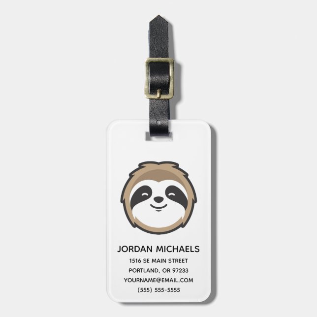 Add Your Name | Sloth Mascot Luggage Tag (Front Vertical)