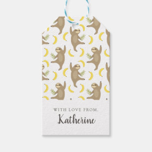 Add Your Name Sloths & Bananas Pattern Gift Tags