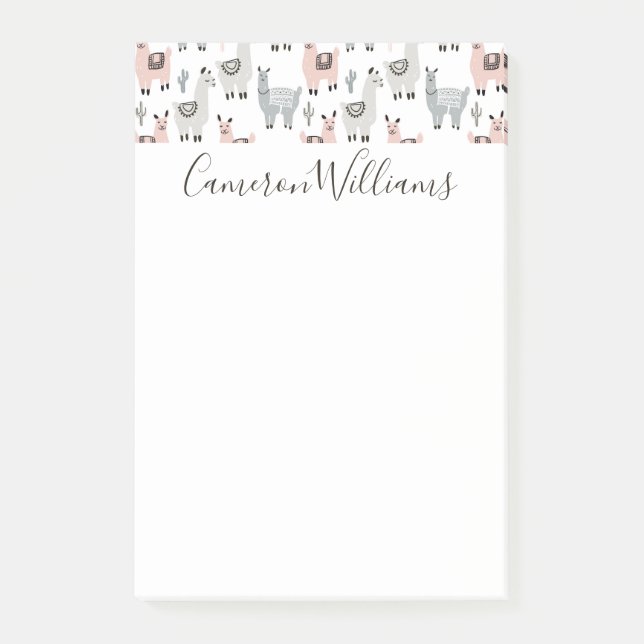 Add Your Name | Smiling Llamas Pattern Post-it Notes (Front)