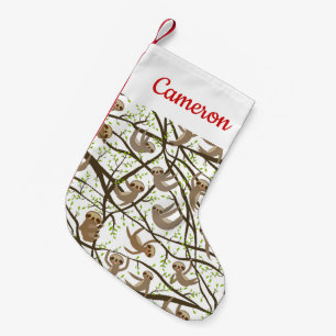Add Your Name   Smiling Sloth Pattern Small Christmas Stocking