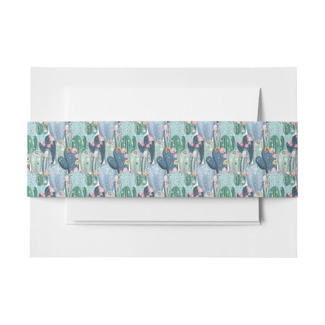 Add Your Name | Soft Patel Cactus Pattern Invitation Belly Band (Front Example)