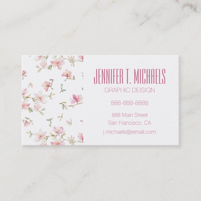 Add Your Name | Soft Pink Watercolor Flower Business Card (Front)