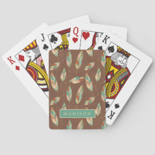 Add Your Name Southwest Feather Pattern Playing Cards