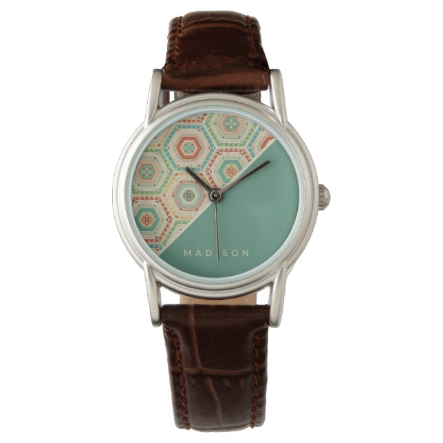 Add Your Name | Southwest Hexagon Pattern Watch (Front)
