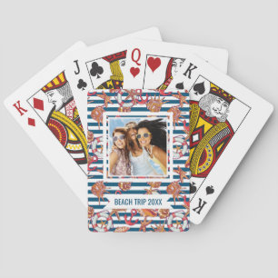 Add Your Name Starfish And Stripes Pattern Playing Cards