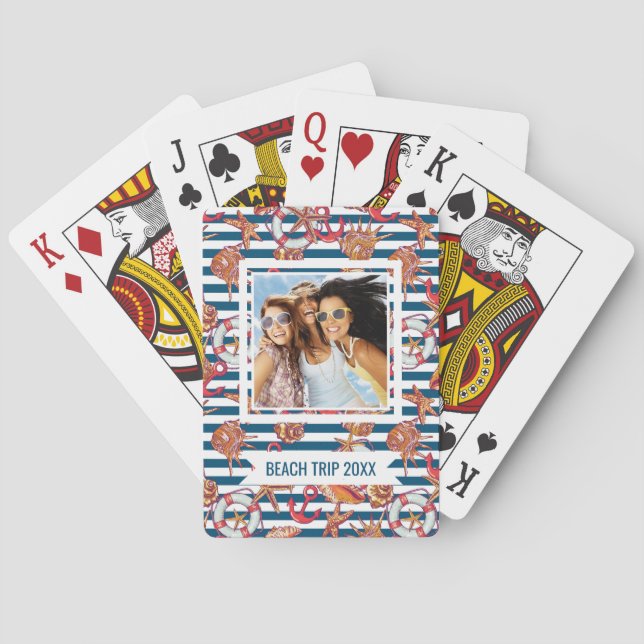 Add Your Name | Starfish And Stripes Pattern Playing Cards (Back)