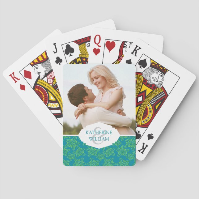 Add Your Name | Starfish Crowd Pattern | Monogram Playing Cards (Back)