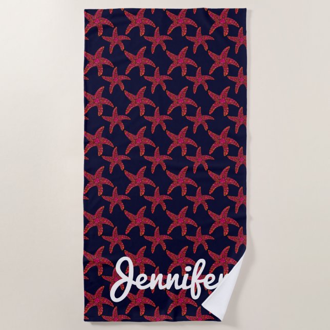 Add Your Name | Starfish Style Pattern Beach Towel (Front)