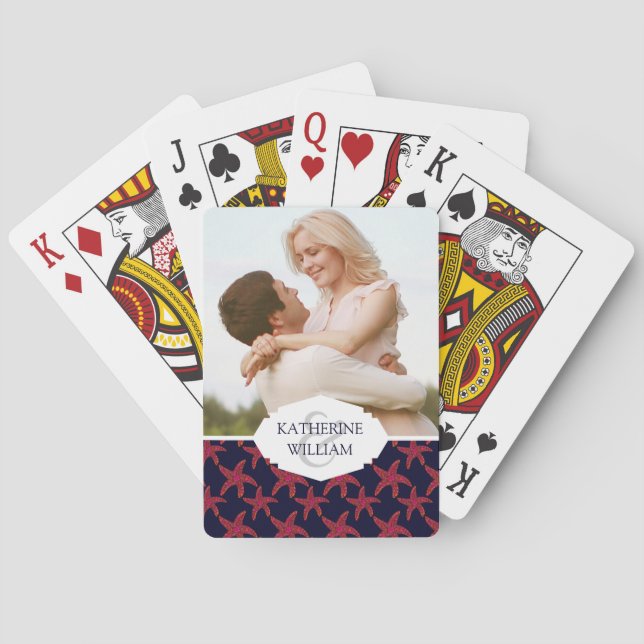 Add Your Name | Starfish Style Pattern Playing Cards (Back)