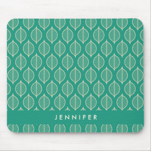Add Your Name Stylised Green Leaf Pattern Mouse Pad