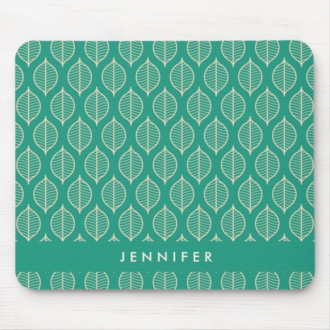 Add Your Name | Stylised Green Leaf Pattern Mouse Pad (Front)