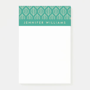 Add Your Name   Stylised Green Leaf Pattern Post-it Notes