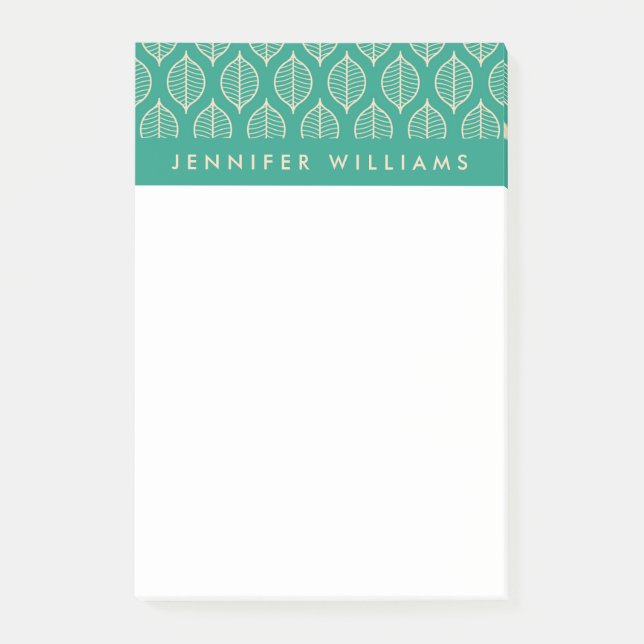 Add Your Name | Stylised Green Leaf Pattern Post-it Notes (Front)