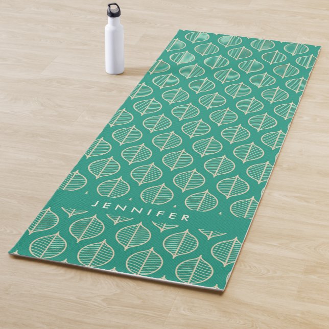 Add Your Name | Stylised Green Leaf Pattern Yoga Mat (In Situ)
